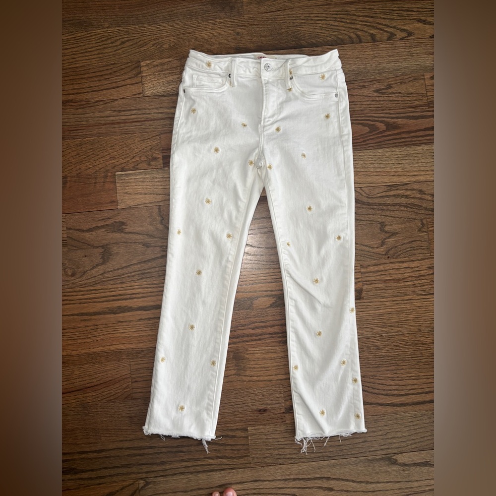 Driftwood‎ Candance White Denim Yellow Floral Daisy Embrodiered Jean Size 25